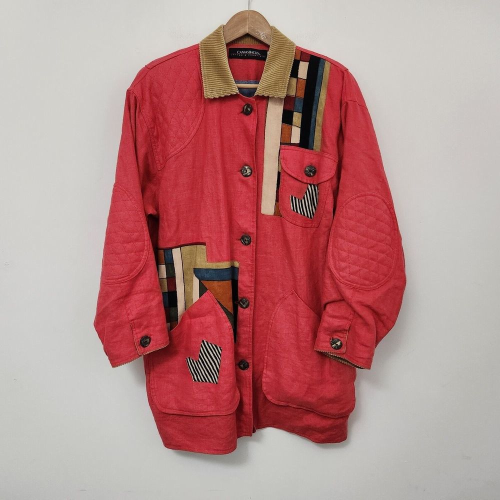 CANVASBACKS LUTTON HORSFIELD Women's Orange Trench Coat Padded Shoulders Size S